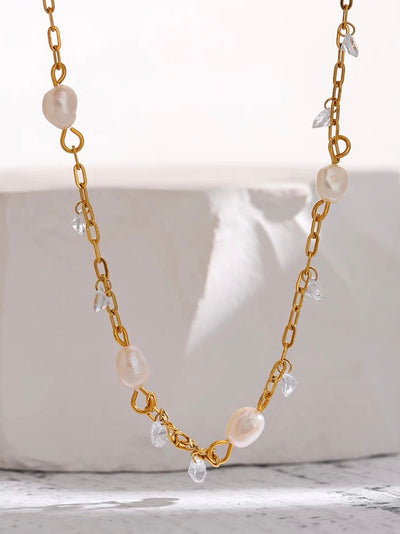 Hera Paperclip Necklace - Coquette Gold waterproof tarnish proof high quality necklace and necklaces, gold dangle earrings with freshwater natural pearls, gold ring, statement ring, pendant necklace, layering necklace set.  Perfect gift for her and jewelry for her.  Stocking stuffers for girlfriend.  Gold bracelet and gold anklets.  Paperclip Chain necklace and cute, trendy jewelry.  