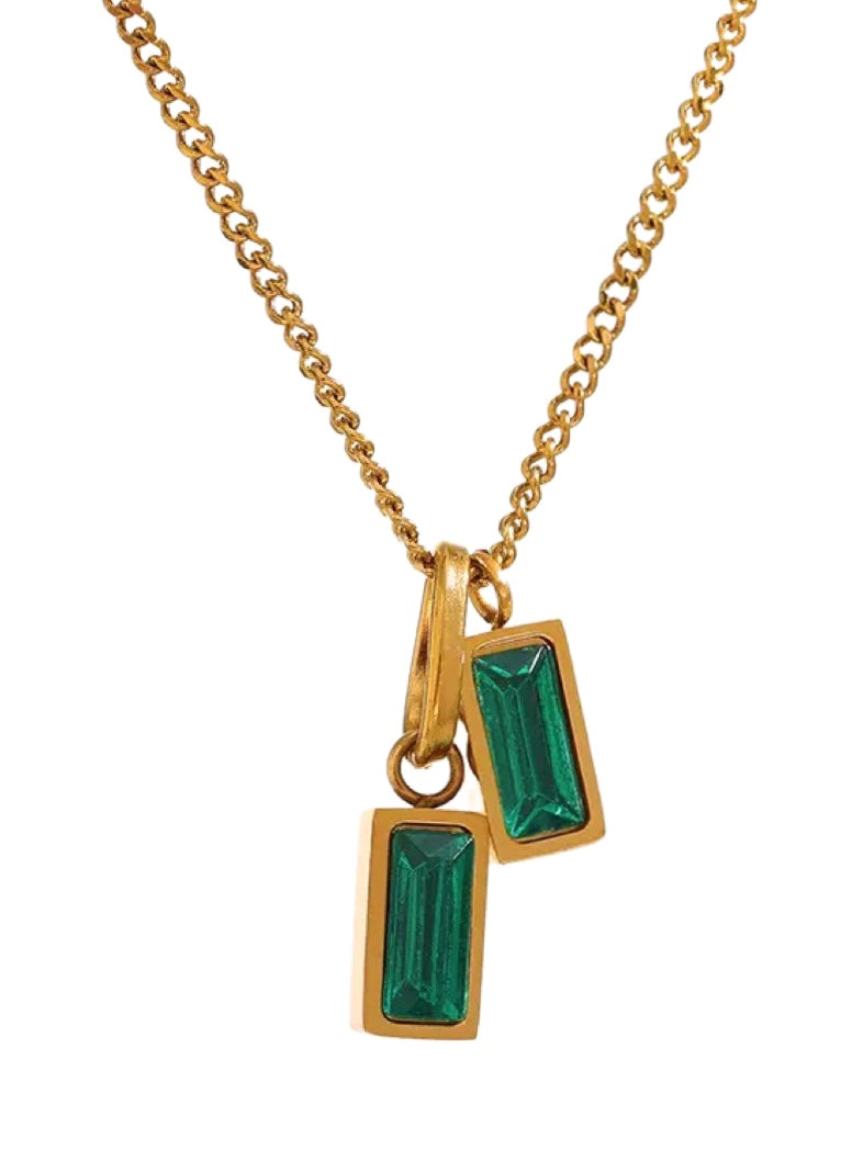 Emerald Eve Necklace - Coquette Gold waterproof tarnish proof high quality necklace and necklaces, gold dangle earrings with freshwater natural pearls, gold ring, statement ring, pendant necklace, layering necklace set.  Perfect gift for her and jewelry for her.  Stocking stuffers for girlfriend.  Gold bracelet and gold anklets.  Paperclip Chain necklace and cute, trendy jewelry.  