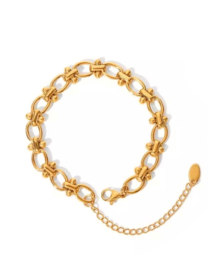 Theia Chain Bracelet - Coquette Gold waterproof tarnish proof high quality necklace and necklaces, gold dangle earrings with freshwater natural pearls, gold ring, statement ring, pendant necklace, layering necklace set.  Perfect gift for her and jewelry for her.  Stocking stuffers for girlfriend.  Gold bracelet and gold anklets.  Paperclip Chain necklace and cute, trendy jewelry.  